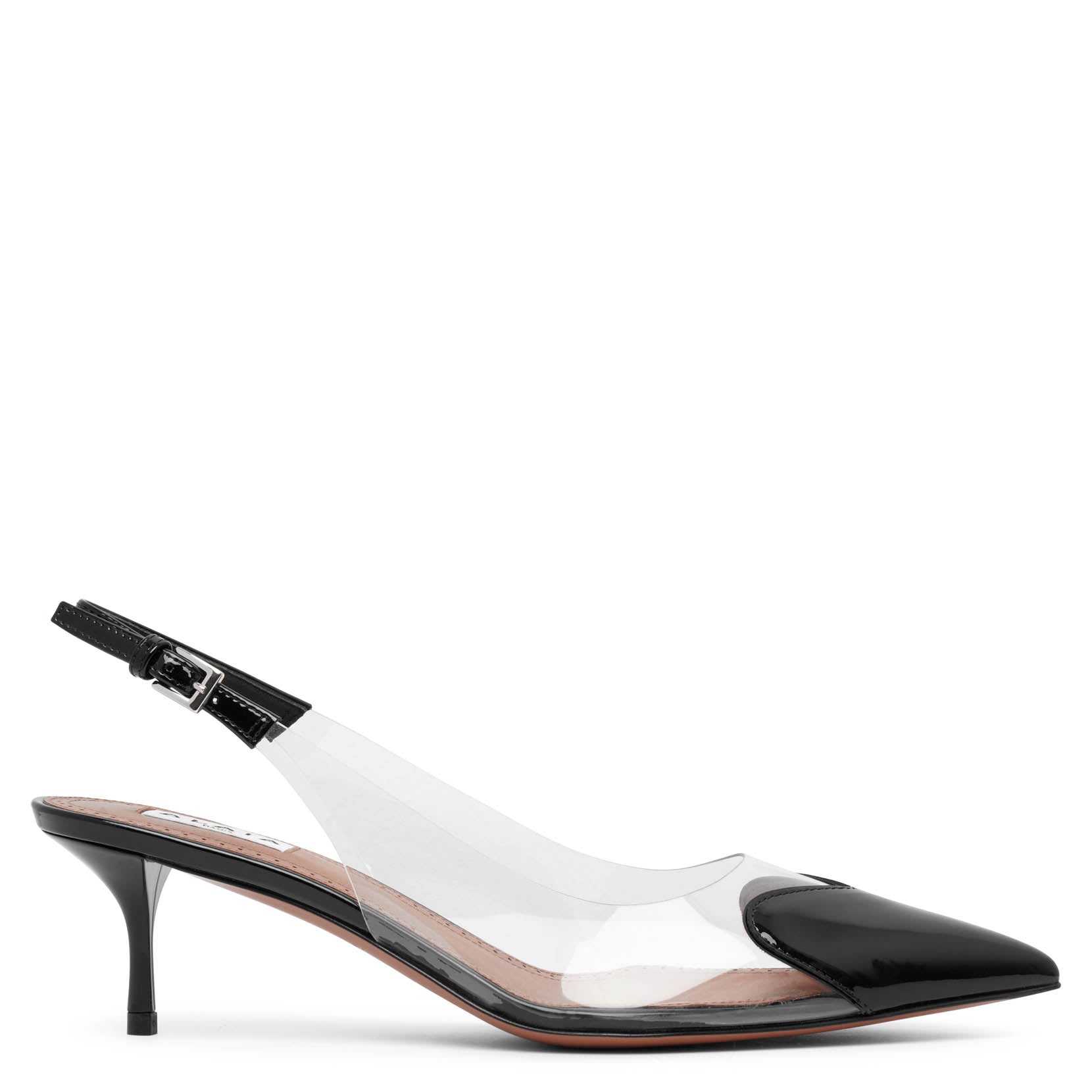Shop Alaïa Coeur 55 Black Patent Slingbacks