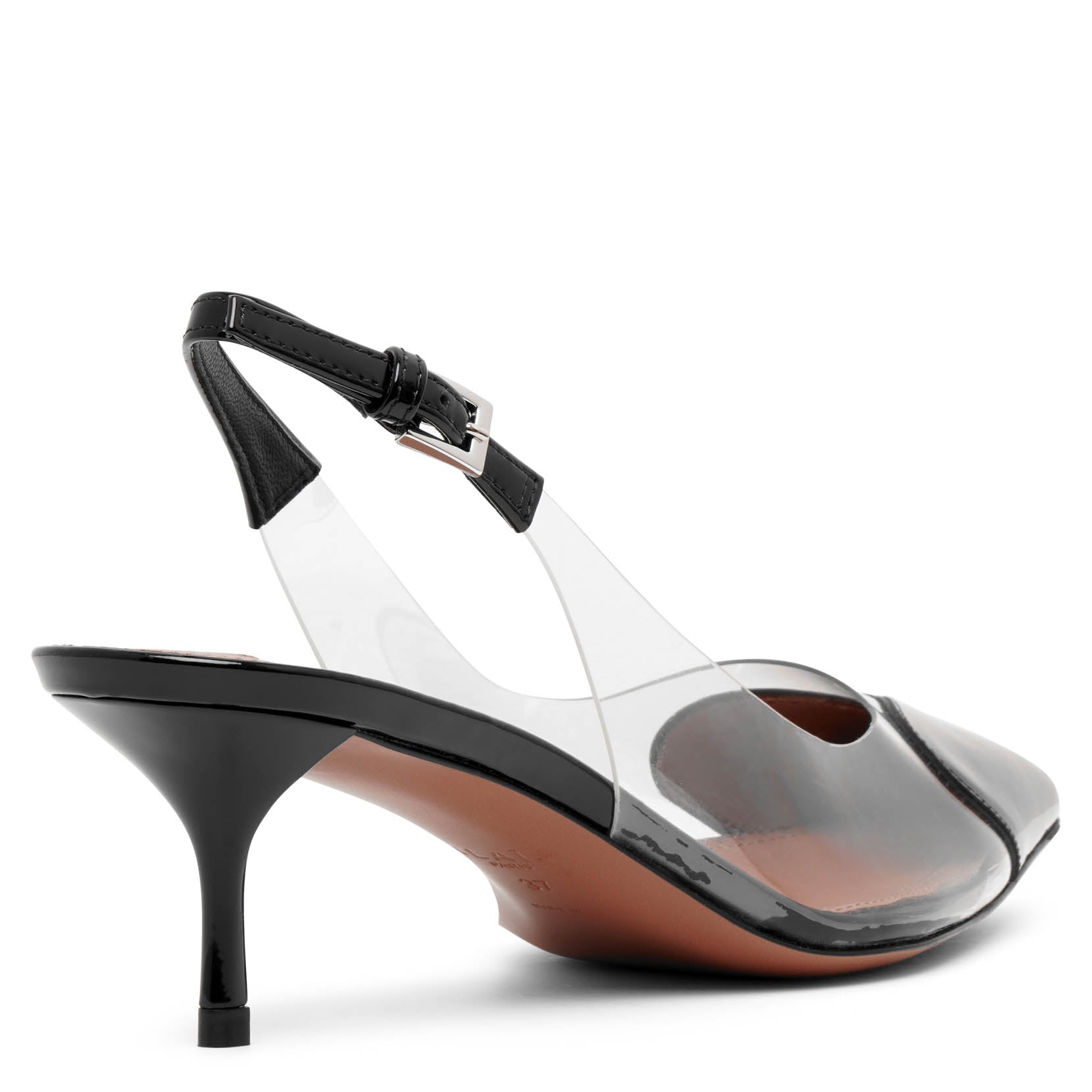 Shop Alaïa Coeur 55 Black Patent Slingbacks