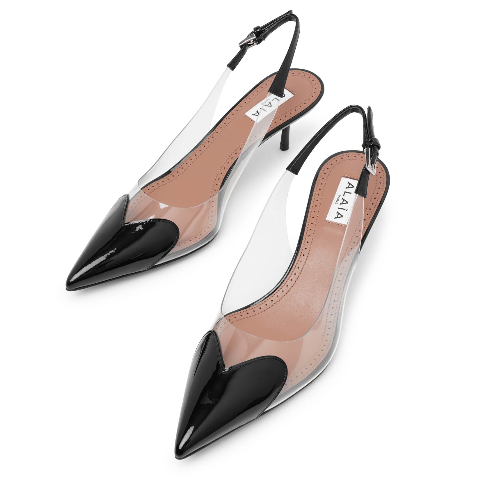 Shop Alaïa Coeur 55 Black Patent Slingbacks
